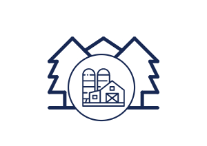 land use program icon, trees and farm